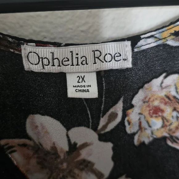 Ophelia Roe Floral Peplum Blouse Black Button Front Flowy Top 2X - Picture 3 of 6